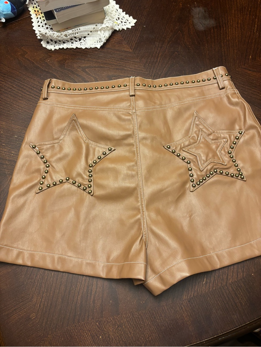 NWT Nasty Gal Tan Premium Faux Leather Studded Shorts- Size 12 - Picture 5 of 7